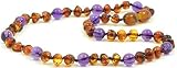 Amber Teething Necklace for Baby {0055} Mixed with Amethyst Beads - Unisex - 12.6 inches (32 cm) - A