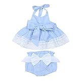 Domybest子供服 女の子 ベビー服 セットアップ 　トップス+ショートパンツ＋ベルト 3点セットベビースーツ ボーダー柄　リボン　レース　 お出かけ 入園式 ウェディング　春夏秋　2色 (70,