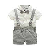 【333 Products】子供服 男の子 80 夏 フォーマル シャツ＆オーバーオール＆蝶ネクタイ3点セット