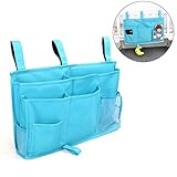 Pinji 7ポケットベッドサイドストレージバッグキャディHanging Organizer寮の部屋の二段ベッドレール One Size ブルー JC0641-2/PJUS