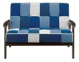大川家具 関家具 ソファ 2人掛け 木肘 116cm幅 ブルー B 187300