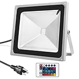 Warmoon Outdoor LED Flood Light, 50W RGB Color Changing Waterproof Security Lights with 3-Prong US P