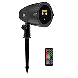 1byone Aluminum Alloy Outdoor Laser Christmas Lights Projector with IR Wireless Remote, Red and Gree