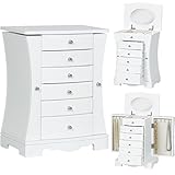 Best Choice Products手作り木製ジュエリーボックスオーガナイザー木製キャビネットストレージChest ホワイト SKY2347-1