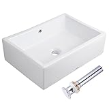 20 – 2 / 7 " L x 14 – 1 / 4 " W x 6 " Hバスルーム長方形Vesselホワイト磁器セラミックシンクカウンタートップタイプオーバーフローW /クロームPop Upドレ