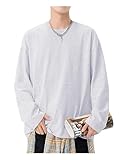 Sukinana 7.7oz tシャツ メンズ 長袖 綿100% 肉厚生地 1枚組 3枚組 ゆったり ロングtシャツ 無地 ティーシャツ 部屋着 ヘビーウェイト インナーシャツ 男女兼用 複数色選び 春秋冬 (JP, アルファベット, 2XL, ライトグレー)