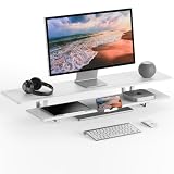 Doowiit モニター台 白 卓上 2段収納 モニタースタンド 幅95cmの大型サイズ 机上台 安定性 PC台 パソコン台 pc キーボード収納 プリンタ 液晶モニター台 木製 パソコンラック(白)