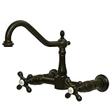 Kingston Brass KS1245AX Heritage Wall Mount 8-Inch Center Kitchen Faucet, Cross Handle, 8-1/2-Inch, 