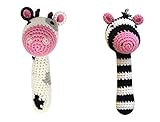 オーガニックバンブーカギ針編みCow and ZebraスティックRattle Set