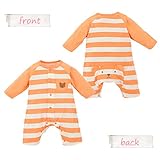 【カバーオール】ボーダーカバーオール（オレンジ＆ブルー） (60ｃｍ, オレンジ)