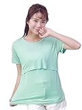 【MIKA&MAYA】 マタニティ Tシャツ 半袖 授乳口 トップス 授乳服 シンプル レディース (XL, グリーン)