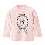 イニシャル 長袖 Tシャツ / ベビーサイズ [BT446] 90cm ライトピンク×ダークグレー柄 出産祝い 誕生日 プレゼント おしゃれな 名入れ ベビー服