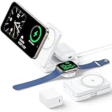 Meifigno Qi2 認証 3 in 1 折りたたみ式ワイヤレス充電器、MagSafe 対応ワイヤレス充電ステーション、iPhone 16 15 14 13 12 シリーズ、Apple Watch、AirPods 用 15W 急速充電スタンド、30W アダプタ付き