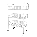 PACOCO メッシュカート メタルカート 3段タイプ シェルフ スチール 隙間収納 キッチンラック キッチンワゴン キッチン収納 キャスター付き キッチン収納ワゴンホワイト(三段)