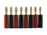 バナナプラグ 24K 金メッキ ゴールド ソルダーレス レッド＆ブラック 8本セット