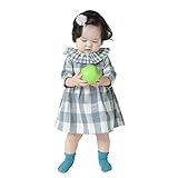 Ochine 格子柄 女の子 かわいい ワンピース 綿100％ 長袖ドレス フリル襟 子供服 お姫様 カート 通気性良い 発表会 結婚式 入園式 演奏会 パーティー 80-120cm