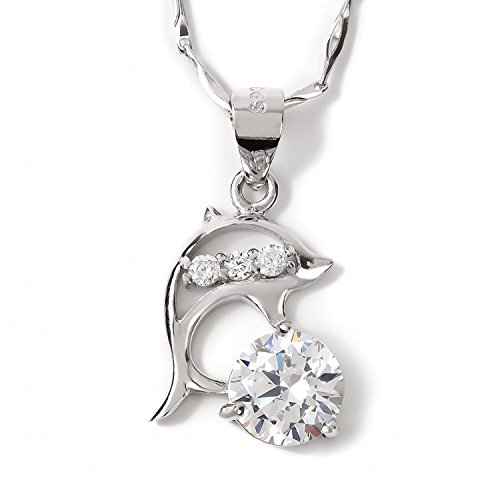 KADERキュービックジルコニア ダイヤモンド イルカ モチーフ レディース ネックレス ペンダント シルバー925 セット ジュエリーボックス ジュエリー