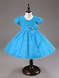 M.Z.L  キッズドレス ハードチュールパニエ内蔵 発表会 結婚式 入園式 お姫様 バラ リボン飾り (10＃, ブルー)