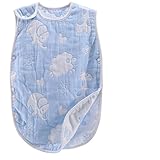 6重ガーゼ ベビー スリーパー 寝袋 オーガニックコットン オールシーズン パジャマキッズ(適応身長70cm-120cm) 象さんブルー