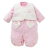 西松屋 [EFD] ボアベスト付き長袖コンビドレス（ハート柄/星柄） 【新生児50-60cm】　ピンク