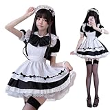 [AOTYP] メイド服 コスプレ コンカフェ メイド 可愛いリボン ショート丈 メイドコスチューム ハロウィン仮装 レディース セット 一式 こすぷれ イベント パーティー 大人 ハロウィン 学園祭 撮影 オタクダンス ブラック M