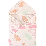 多機能　6重ガーゼケット　ベビー　おくるみ　ガーゼタオル　ベビーブランケット　コットン100%　通気　フード付き　 (ひつじ)