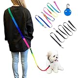 【フェザーストア】犬 肩掛け ショルダーリード 両手が使える リード 太紐 細紐 平紐 光るチャーム付き ハンズフリー カラフル 肩かけリード ベーシック ファッションリード 多機能リード 散歩 お出かけ 胴輪 ハーネス (ブラック, 平紐)