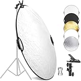 NEEWER 22"/56cmライトレフ板 クランプ/ハンドグリップ付き 3/8"ネジ 5in1 折りたたみ式 丸型ディフューザー 半透明/シルバー/ゴールド/ホワイト/ブラック 写真照明 屋外照明に適用 RF-56II
