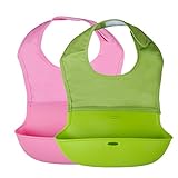 GZ HOUSE　柔らかい　ロールアップビブ　お食事エプロン　よだれかけ　お食事用防水ビブ　防水　ポケット付き　お食事/離乳食/ 介護の大人　出産祝い　プレゼント　サイズＬ　　 (グリーン ピンク)
