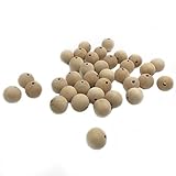 Amyster 50pcs Baby Teether Toys 0.79inch(20mm) Wooden Natural Round Beads Nursing Chewing Wooden Tee