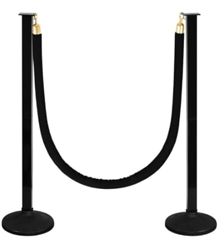Stanchion Crowd Control Barriers, Golden Stanchion With 5 Ft Red Velvet Rope Line Dividers For Movie Theaters Openings Hotels, Carpet, Party Easy