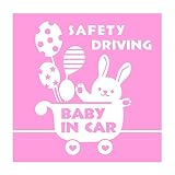 デザイン工房ＳＩＧＮＳ 車ステッカー Baby in car 9 綺麗にはがせる 車 ステッカー 兎 風船 ベビーカー ピンク