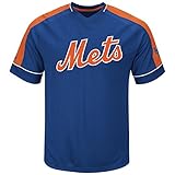 MLBニューヨークメッツMens Lead Hitter 2合成V Neck Baseball Jersey by Majestic S ブルー
