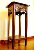 アジアン家具 バリ家具 ♪バリ島の花の彫刻サイドテーブル ＜アンティークブラウン＞♪ サイドテーブル 花台 フラワースタンド 電話台 FAX台 木製