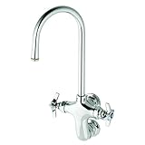 T&S Brass B-0315 Wall Mount Vertical Double Pantry Faucet with Rigid Gooseneck and Four-Arm Handles 