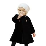 POTOJP 無地 丸首 ポンチョ マント型 コート ケープ ラシャ コート 上着 長袖 フード付き 子供服 女の子 幼児 ジャケット アウター キッズ服 春秋冬 防寒 保温 (110, Black)