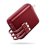 モバイルバッテリー 大容量 【15000mAh・コンセント一体型・3本ケーブル内蔵】 6台同時充電 22.5W/PD20W対応 PD3.0 スマホ充電器 携帯充電器 軽量 小型 折りたたみ式プラグ ACアダプター Type-C入出力兼用iPhone/Android/iPadに適合する LEDライト付き 機内持込可能 (ワインレッド)