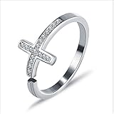 レディース クロス リボン リング ジュエリー アクセサリー 女性 925 スターリング シルバー 指輪 誕生石 記念日 結婚式 婚約 (ホワイト)