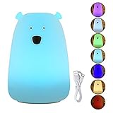 b-right Cute Bearナイトライト、ソフトBPAフリーシリコンBaby Nurseryランプwith 3ライトモード、タップ制御、USB充電式のベビールーム寝室誕生日クリスマスギフト