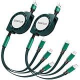 USB A to 3in1 充電ケーブル 巻き取り式 マルチ充電ケーブル 1m 充電コード 超高耐久 ライトニングケーブル タイプC マイクロ 3台同時充電iOS iPhone 17 16 15 14 13 12 11 Pro Max Air Android Type C Micro各種対応 (緑)