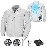 空調服 セット 2020新型【空調風神服+バッテリー+ファン】作業服 長袖 8時間対応バッテリー ファンケーブル メンズ レディース (グレ