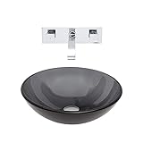 VIGO Sheer Black Glass Vessel Bathroom Sink and Titus Wall Mount Faucet with Pop Up, Chrome [並行輸入品]