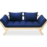 ソファ ソファーベッド 2人掛け 北欧デザイン リクライニング 天然木フレーム ライトナチュラル×ネイビー