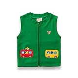 PANCY 子供服 春秋 袖なし ジャケット コットン ベスト 男の子 女の子 ボア 可愛い 動物 アップリケ(グリーン,90cm)