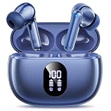 イヤホン bluetooth ワイヤレスイヤホン 48時間の再生時間 重低音 LEDディスプレイ表示 小型/軽量 IPX7防水 ブルートゥース 接続瞬時 Hi-Fi ブルートゥース Type-C 急速充電 ぶるーとゅーす iPhone/Android/Pad適用 スポーツ/通勤/通学/WEB会議（ブルー）