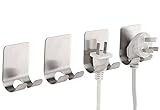 Syooy 4個自己粘着シェービング壁フックステンレススチール電源プラグラインフック多目的Stickingフック