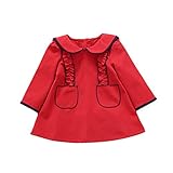 ベビー服 子供服 女の子ワンピース Pojour 長袖ドレス 可愛いポッケト 秋冬スカート オシャレ 通園 発表会 旅行 記念日 プレゼント 赤