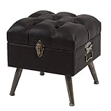 【座る＆片付くオシャレスツール】 収納できるスツールチェア ボックススツール 古風な旅行かばんのようなデザイン オットマンとしても使える シャビ―加工 PUレザー (ブラック色)