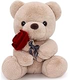 Homehalo テディベア ぬいぐるみ くまのぬいぐるみ 可愛い Teddy Bear 抱き枕 動物 可愛い くま ぬいぐるみ ふわふわ 特別 クマ ぬいぐるみ 気持ちいい Teddy Bear with Rose面白いギフト 母の日のプレゼント お祝い クリスマスプレゼント バレンタインデー ギフト(ブラウン, 45cm)