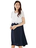 Angeliebe エンジェリーベ マタニティ ワンピース 授乳口付き リバー レース × パウダー シフォン ワンピ 妊婦服 産前 産後 （LOVEMIC） L オフ × ネイビー 21848 21